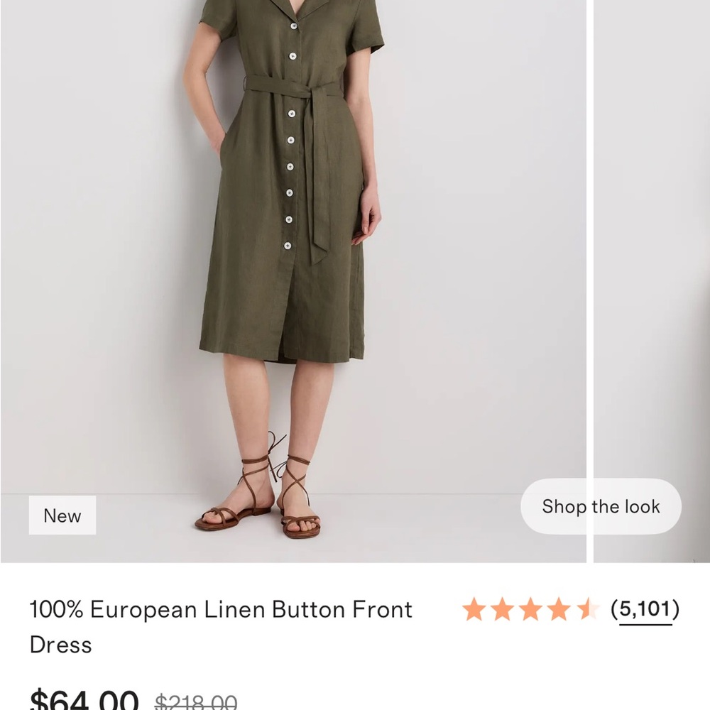 Quince Olive Linen Button-Front Midi Dress